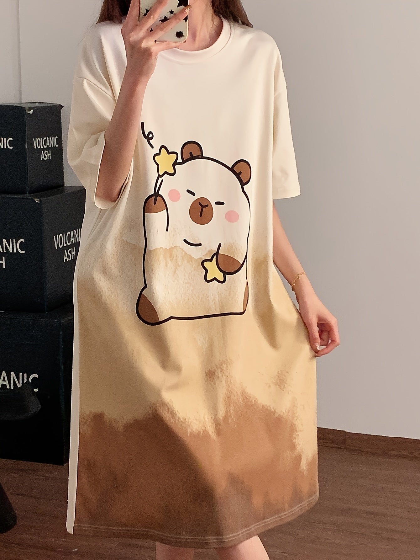Summer Cartoon Pajamas for Women, Short-Sleeved Dress, Sweet And Cute Nightgown for Home Wear.