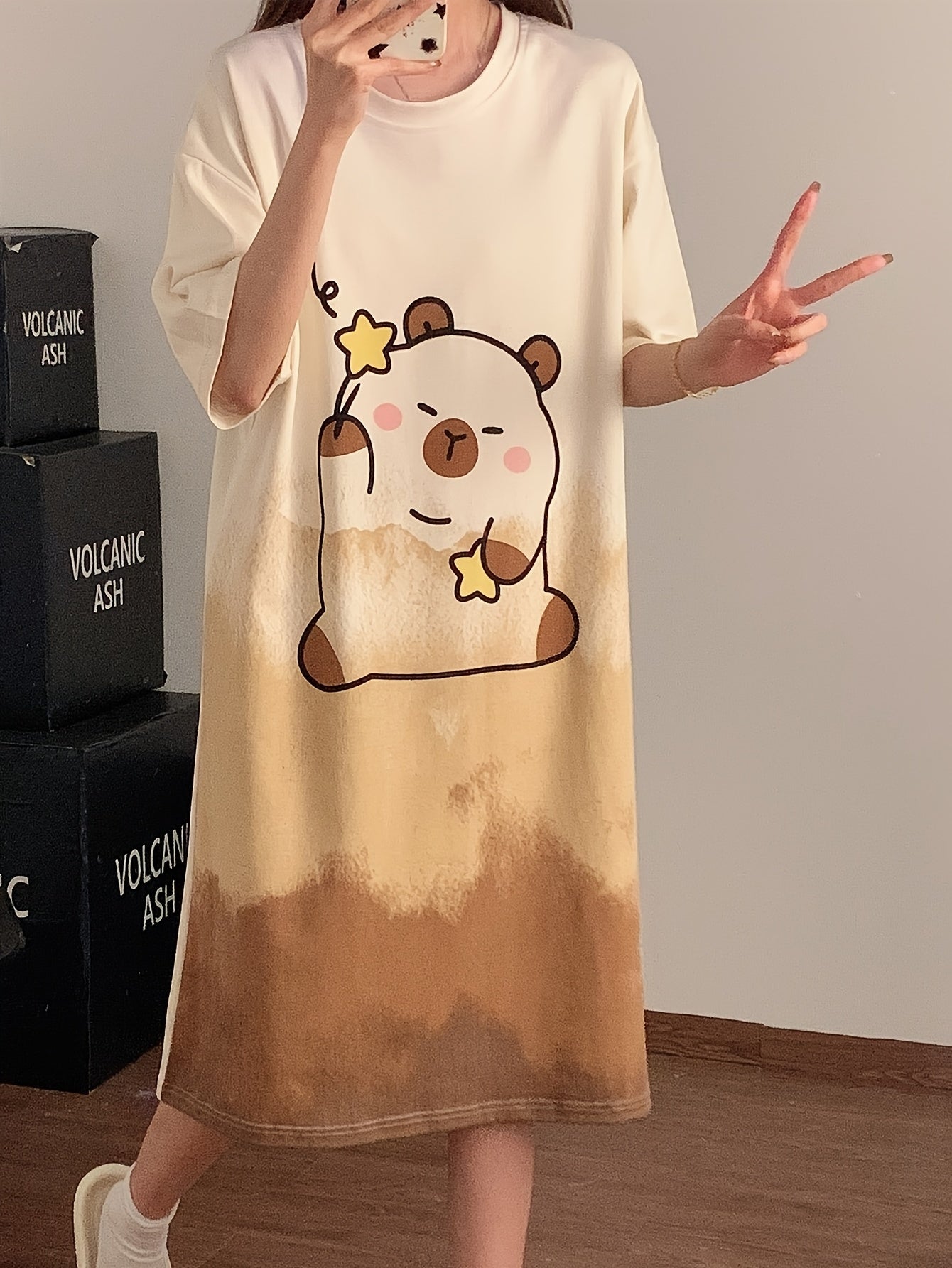 Summer Cartoon Pajamas for Women, Short-Sleeved Dress, Sweet And Cute Nightgown for Home Wear.