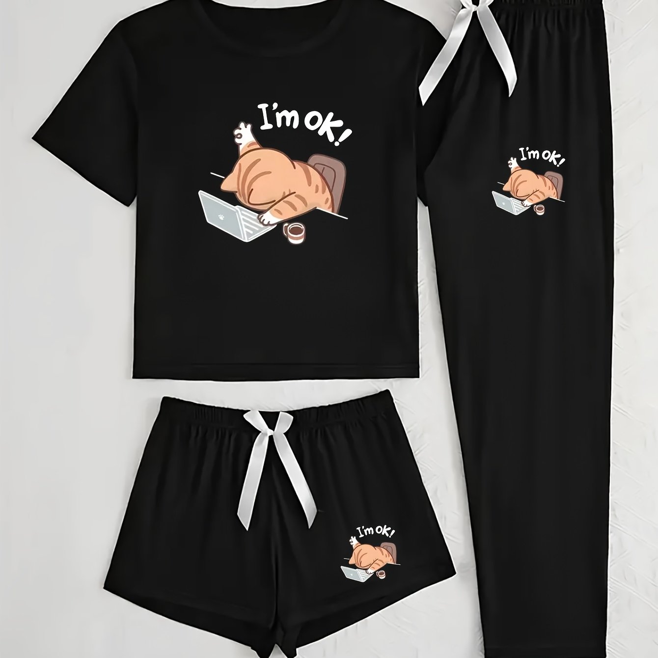Set Miri – Katzen Pyjama 3-teilig