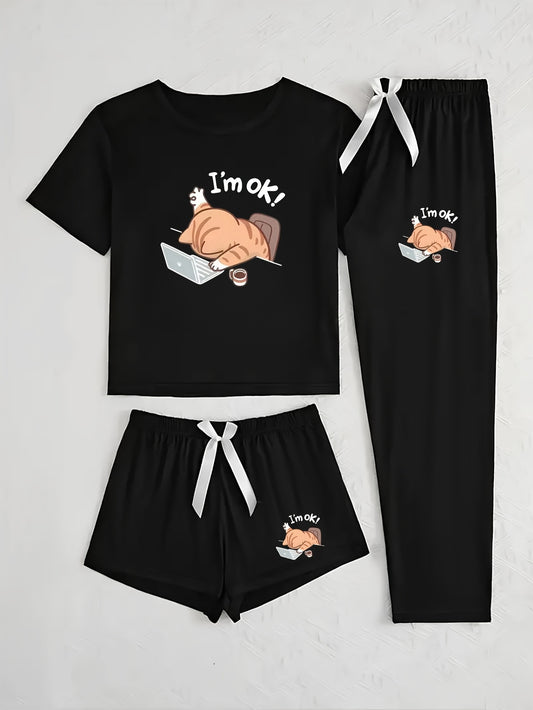 Set Miri – Katzen Pyjama 3-teilig