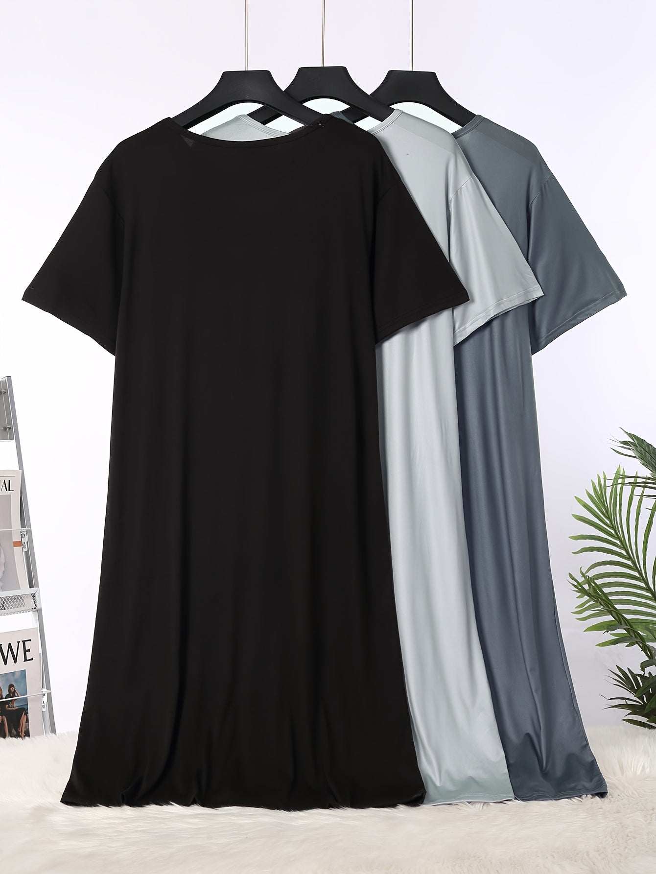 Women'S Plus-Size T-Shirt Dress Nightgown with Heart Print, Sleepwear Set Suitable for Home And Outdoor Wear.