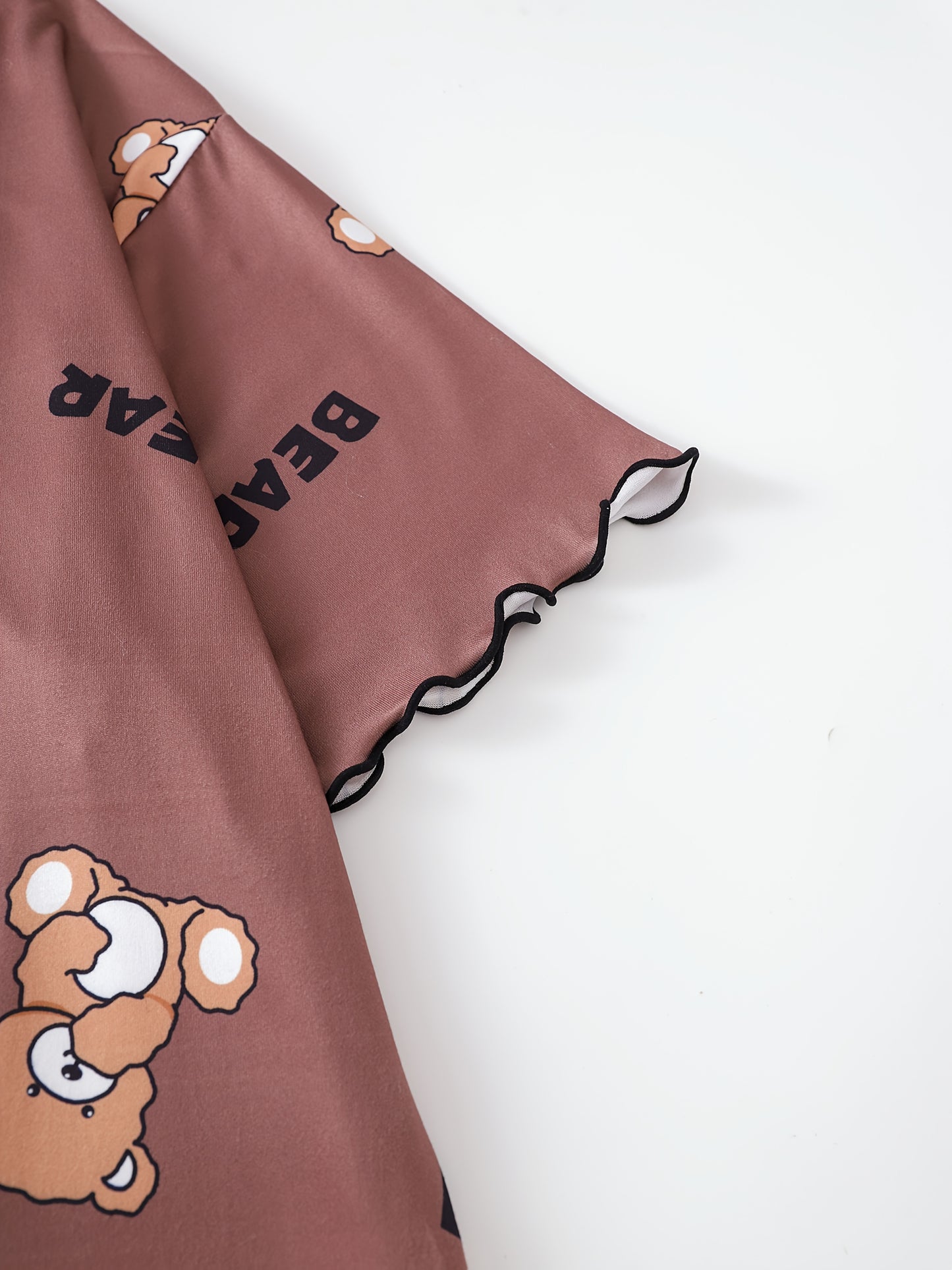 Set of 3 Short-Sleeve Summer Nightgowns for Women, Featuring a Loose Fit And Round Neck. Adorned with Cute Cartoon Bear Prints, These Comfortable And Durable Homewear Dresses Have a Dropped Shoulder Design And Rolled Edges.