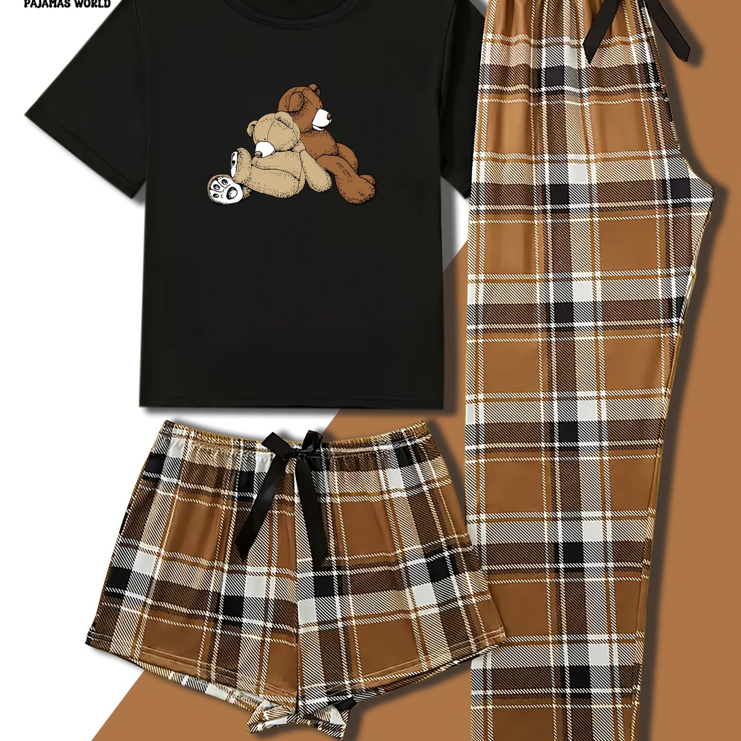 Set Luma – 3-teiliges Bären-Pyjama Kariert