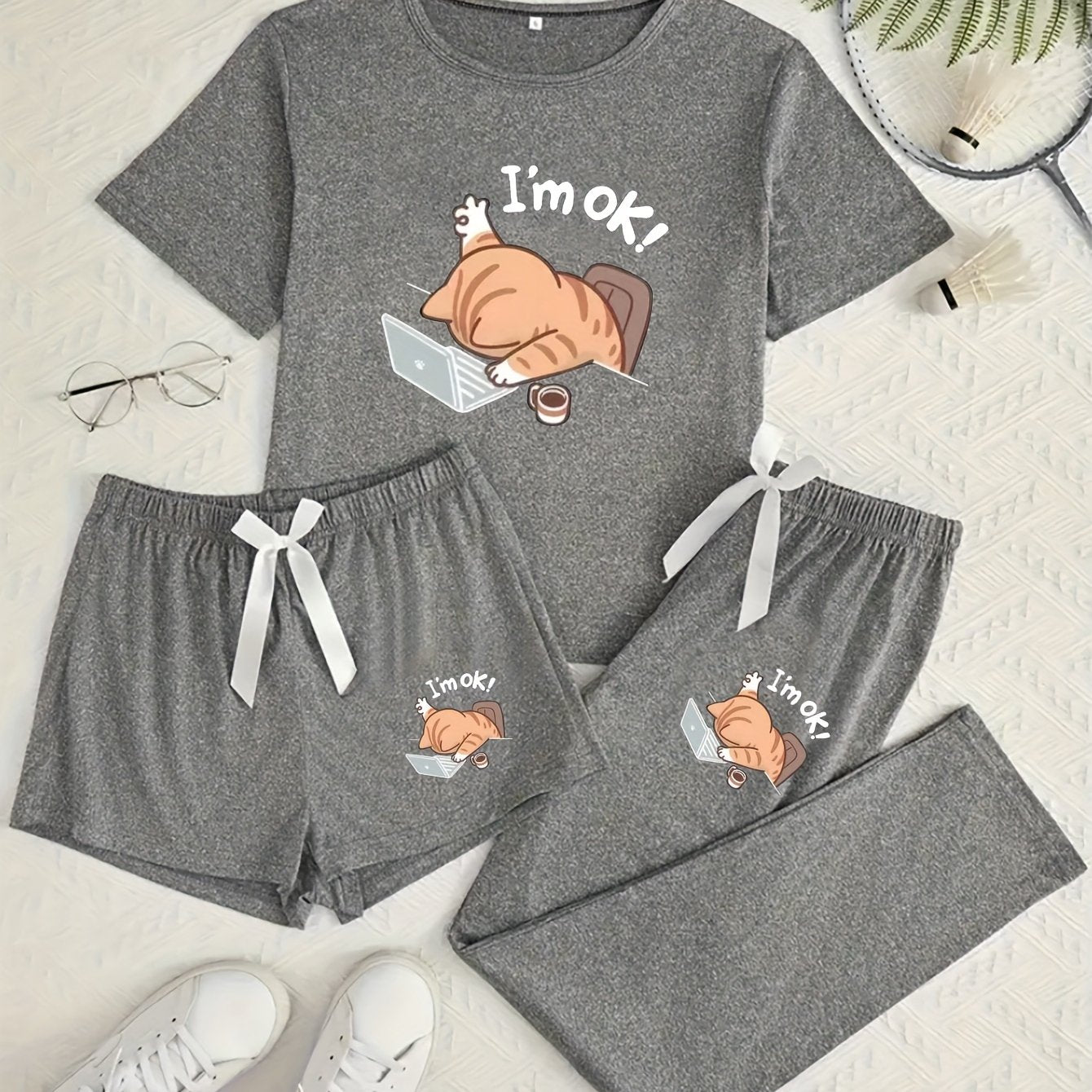 Set Miri – Katzen Pyjama 3-teilig