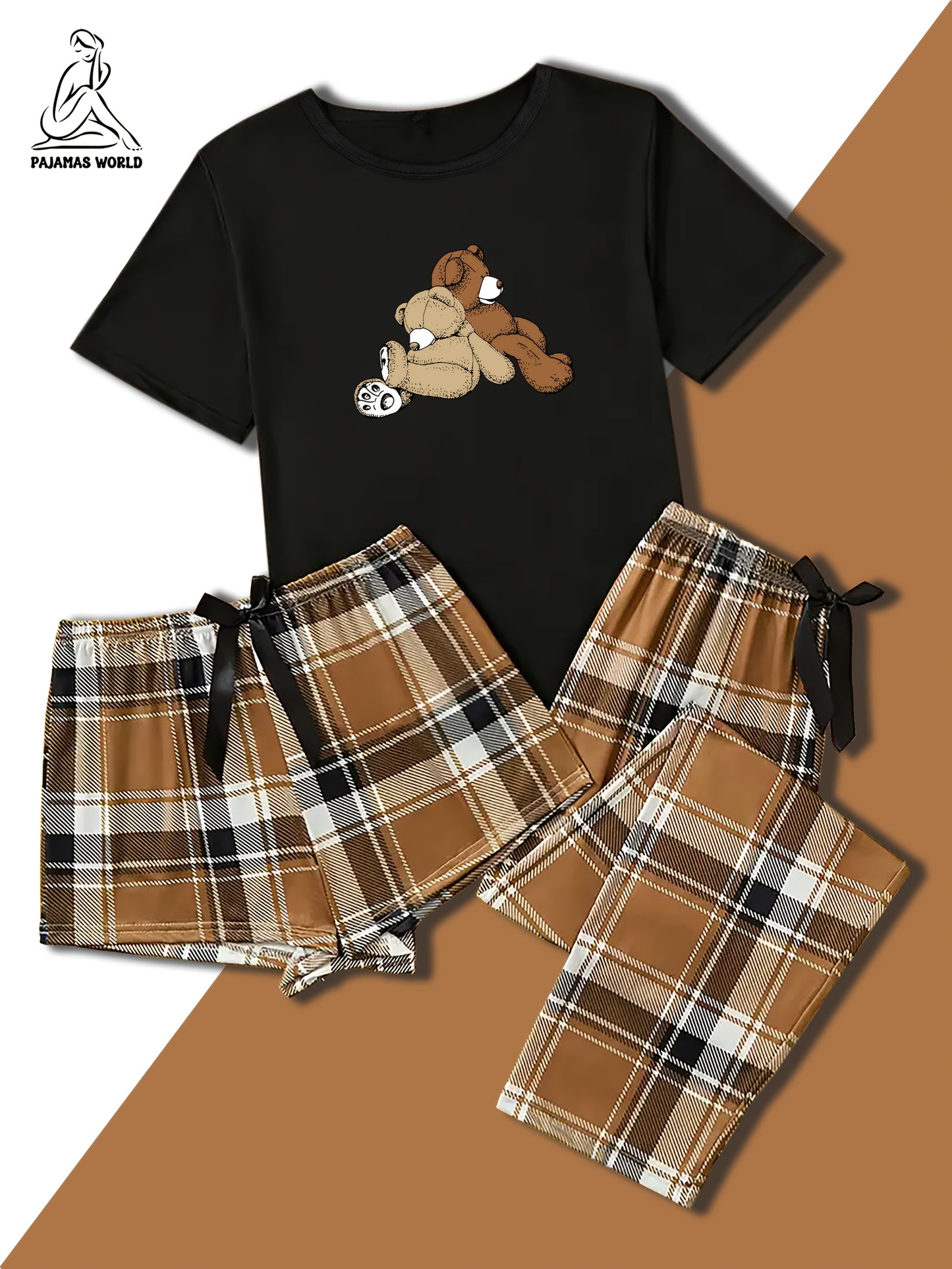 Set Luma – 3-teiliges Bären-Pyjama Kariert