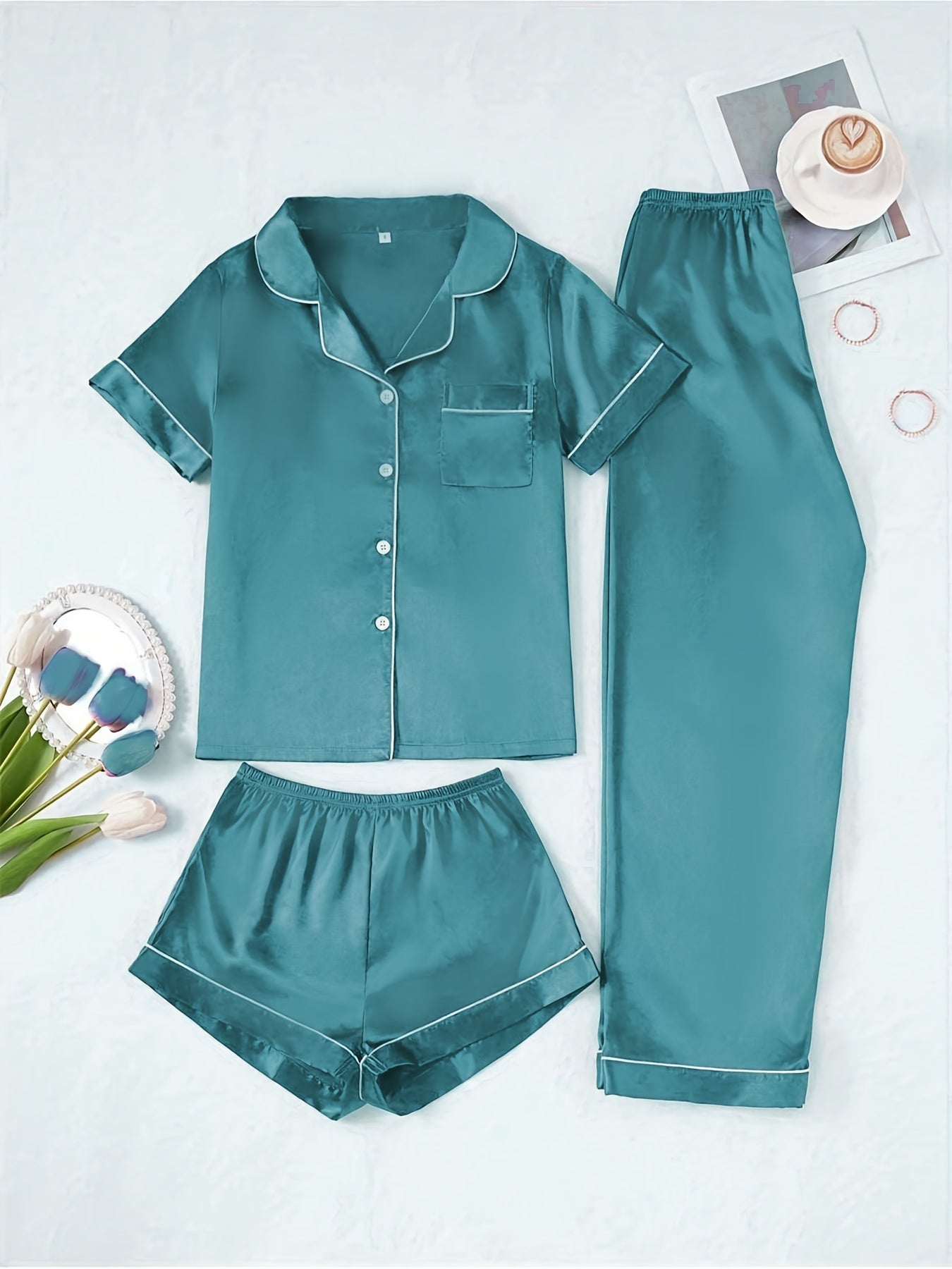 Set Eleni – Satin Pyjama Rosa