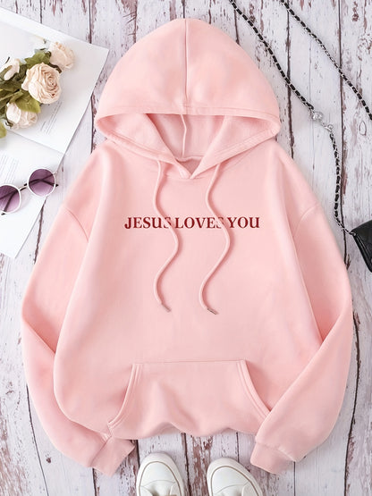 “Jesus Loves You” Letter Print Hoodie