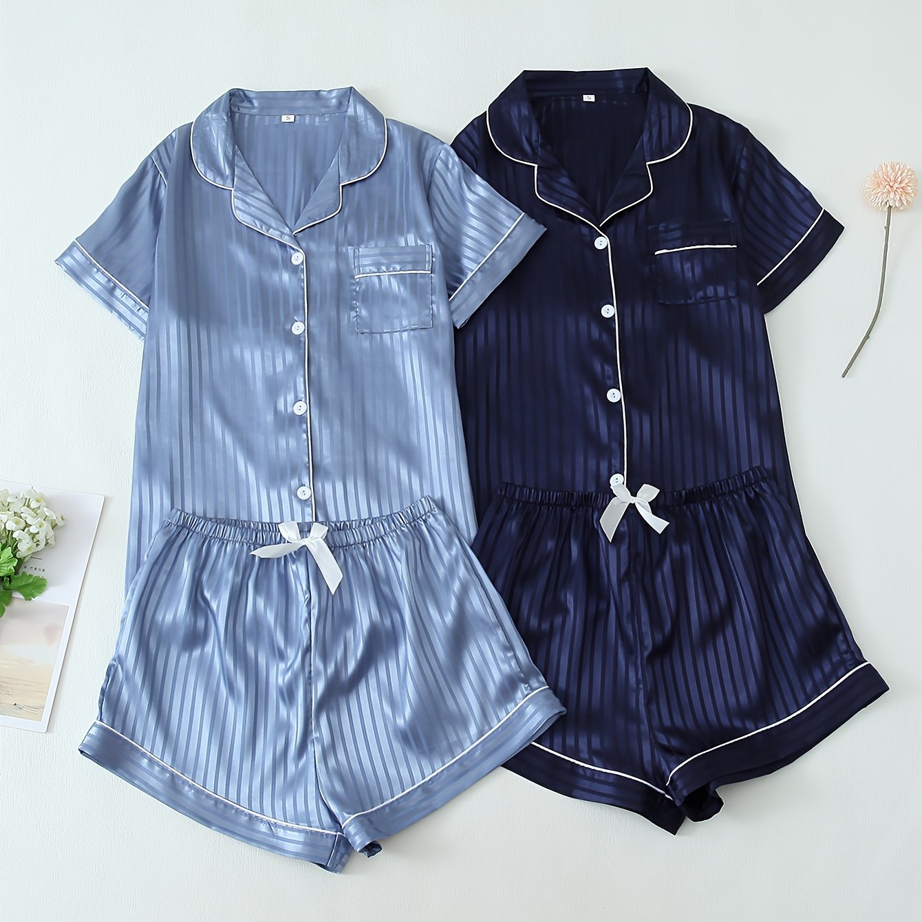 Set Amira – 2er Satin Pyjama Streifen