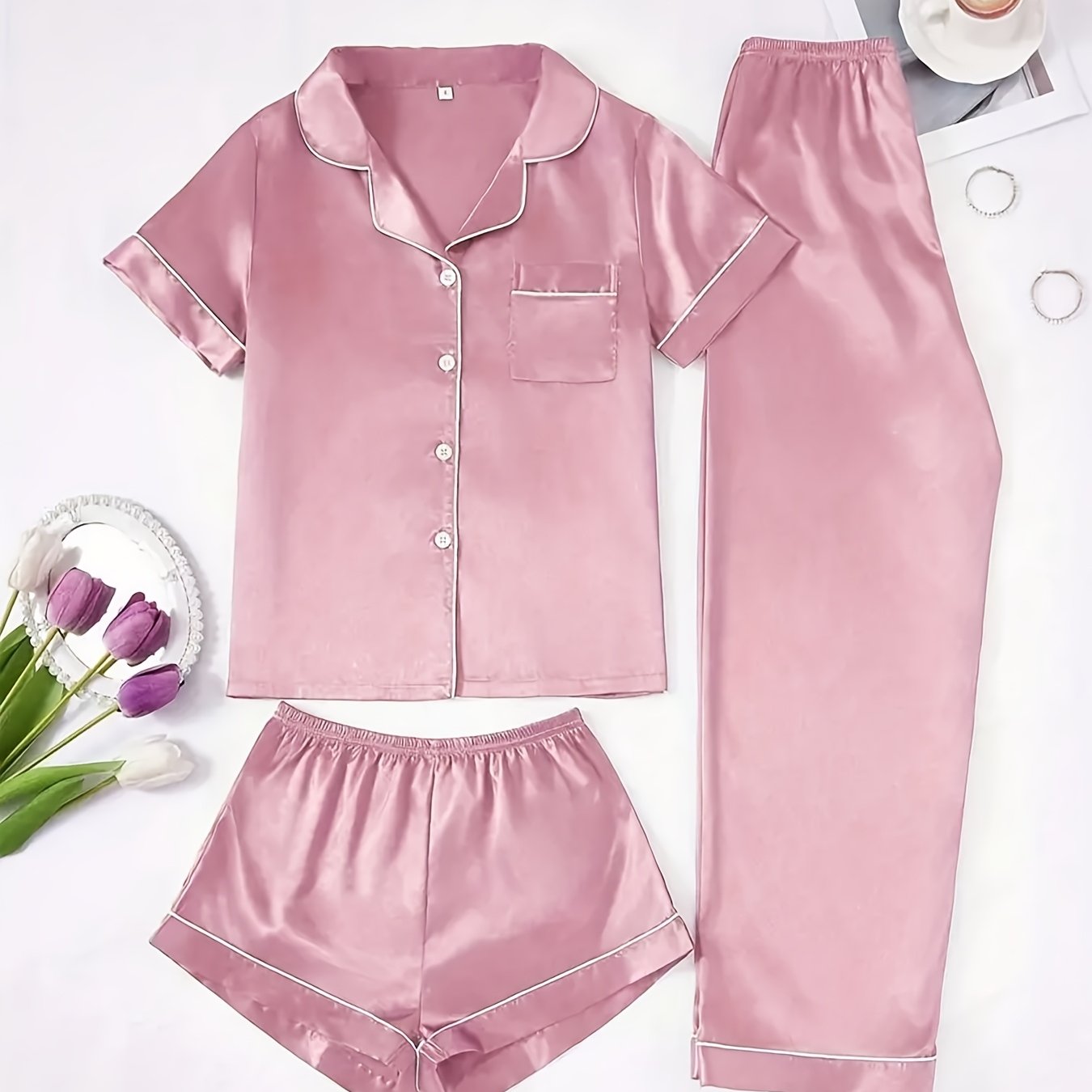 Set Eleni – Satin Pyjama Rosa