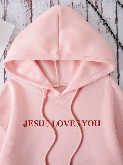 “Jesus Loves You” Letter Print Hoodie