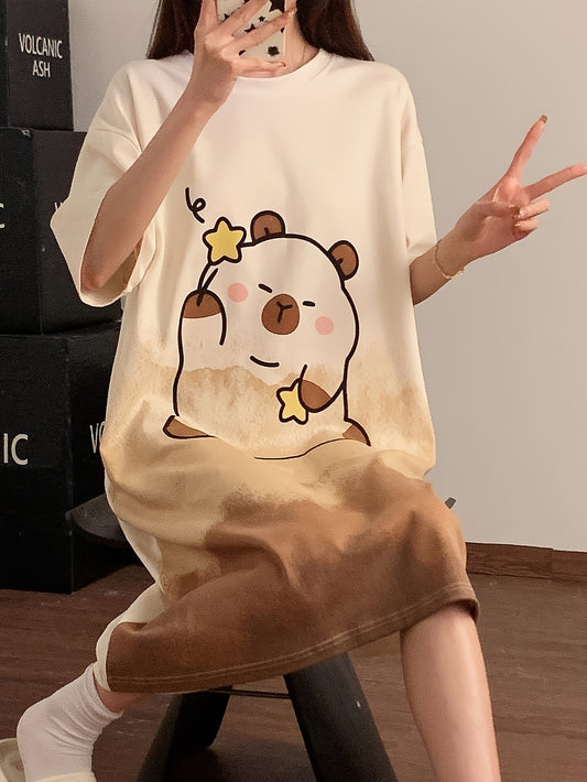 Summer Cartoon Pajamas for Women, Short-Sleeved Dress, Sweet And Cute Nightgown for Home Wear.