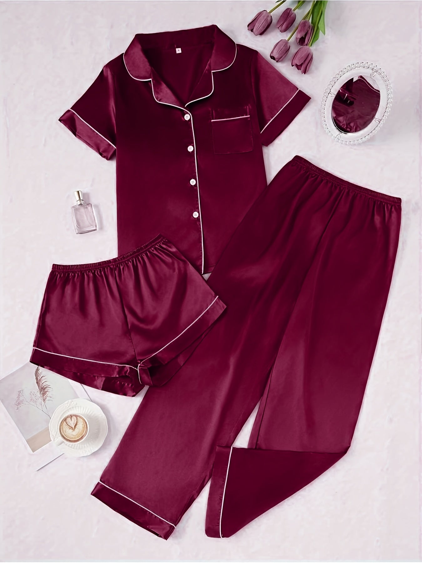 Set Eleni – Satin Pyjama Rosa