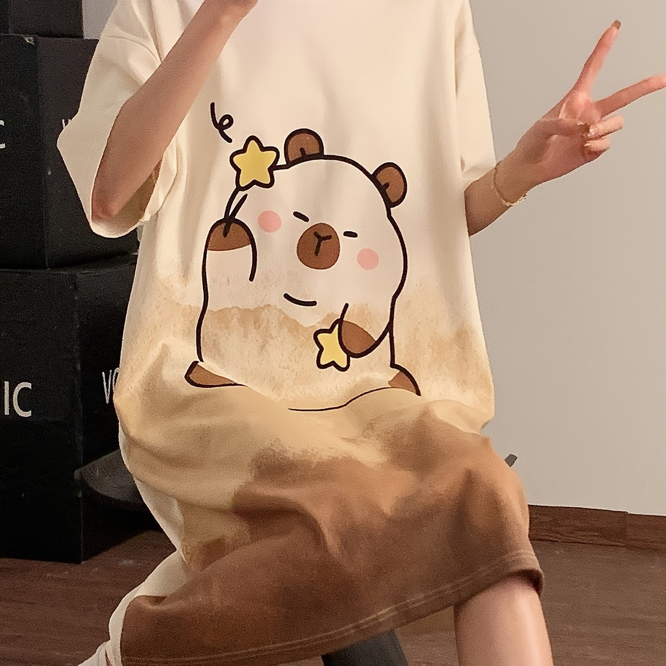 Summer Cartoon Pajamas for Women, Short-Sleeved Dress, Sweet And Cute Nightgown for Home Wear.