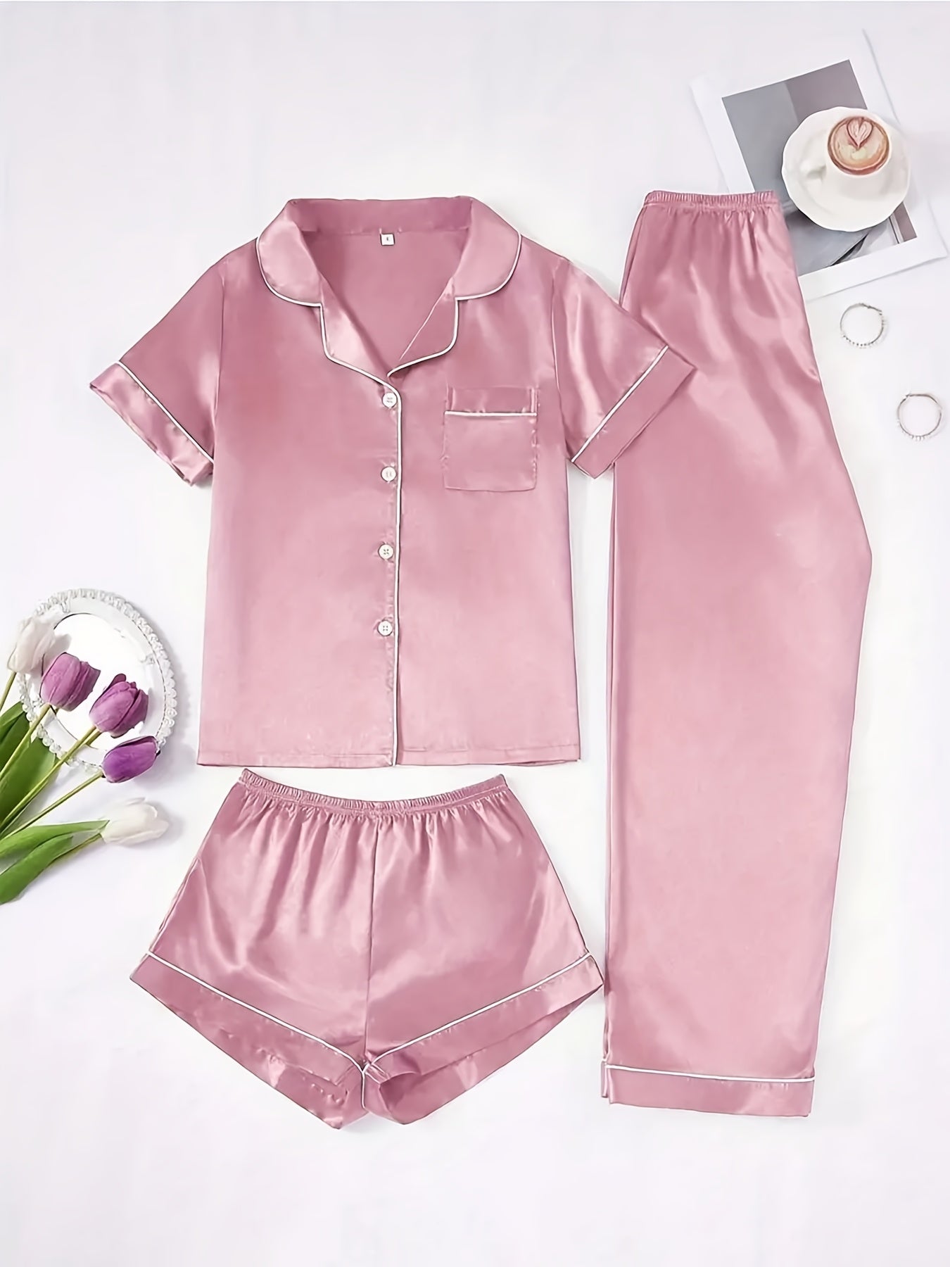 Set Eleni – Satin Pyjama Rosa