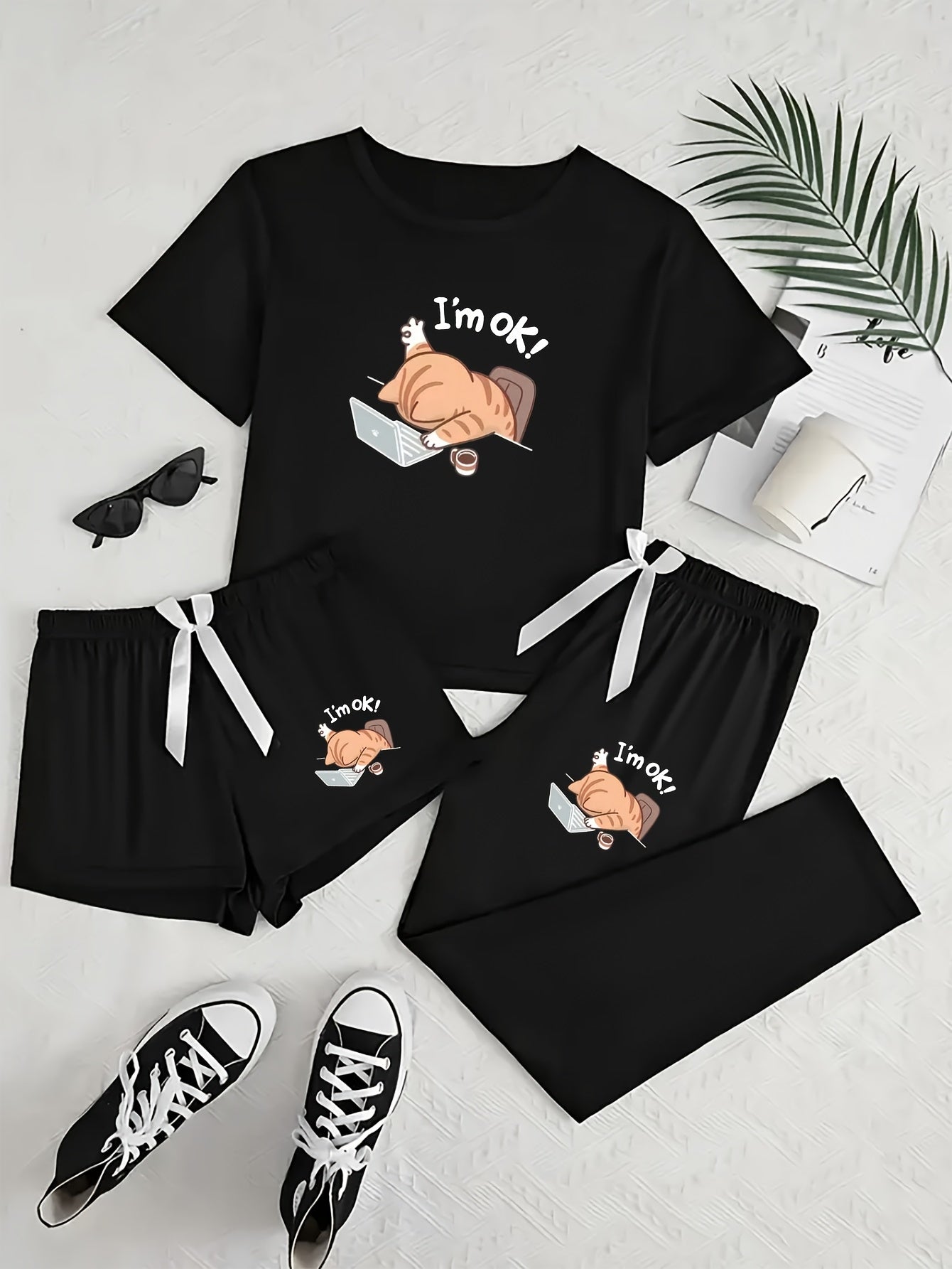 Set Miri – Katzen Pyjama 3-teilig