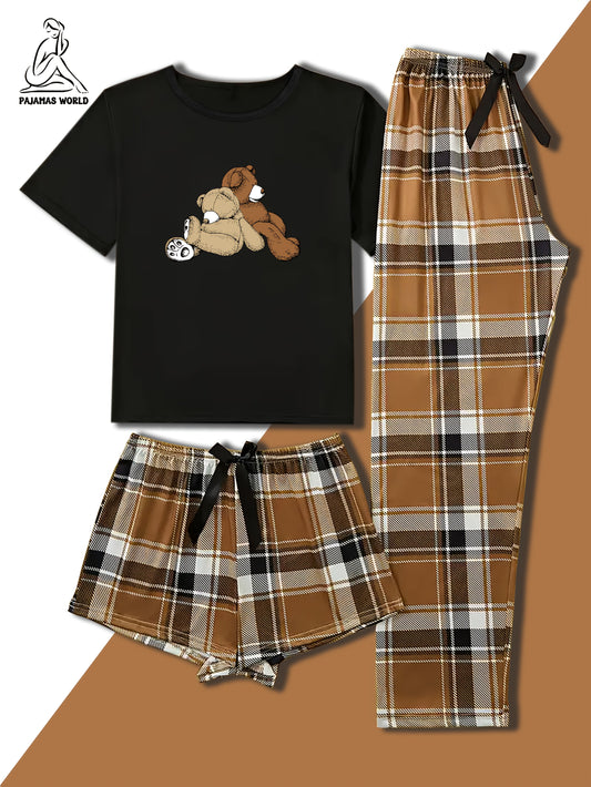 Set Luma – 3-teiliges Bären-Pyjama Kariert