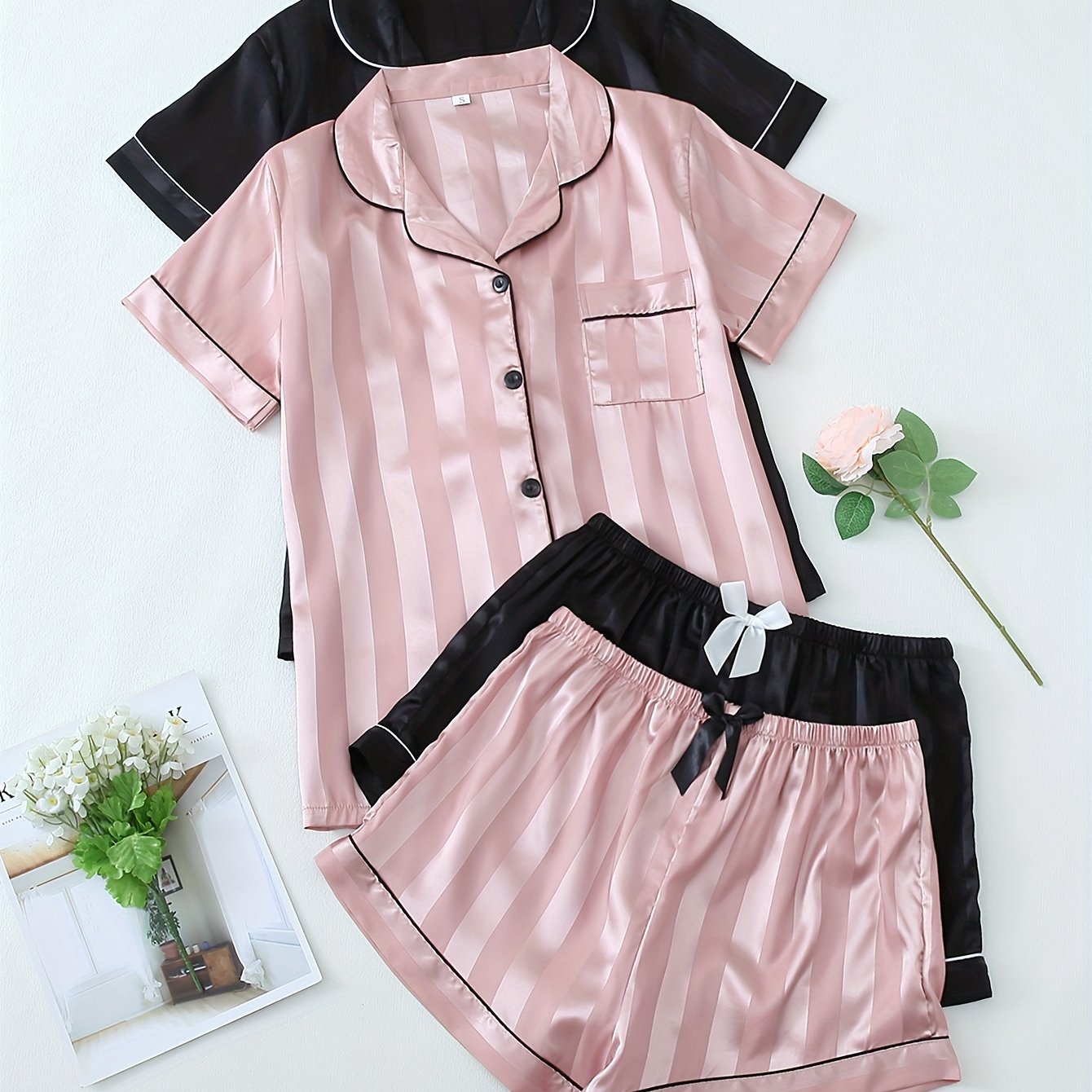 Set Amira – 2er Satin Pyjama Streifen